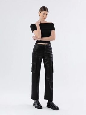 Coated Denim Cargo Pants